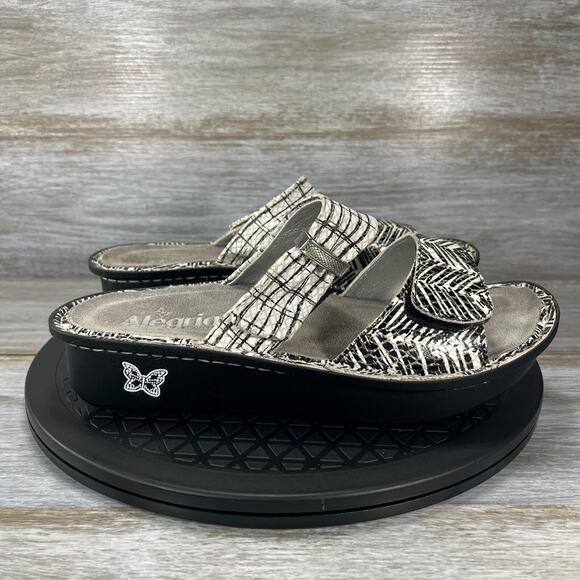 Alegria Women's Karmen Unity Black White Leather Slide Sandals Size EU 38 US 8 - Picture 3 of 11